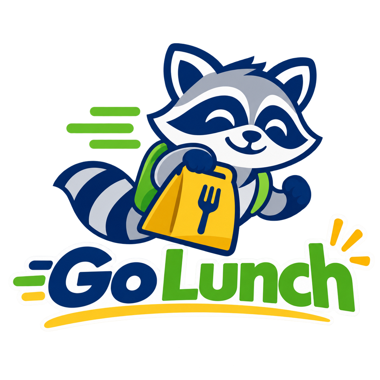 Mapache Go Lunch con una bolsa de comida