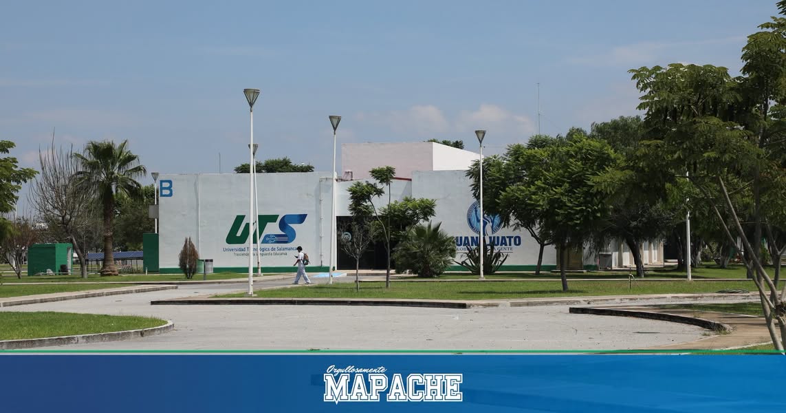 Jardines, andadores y edificio con el logotipo de la UTS Salamanca